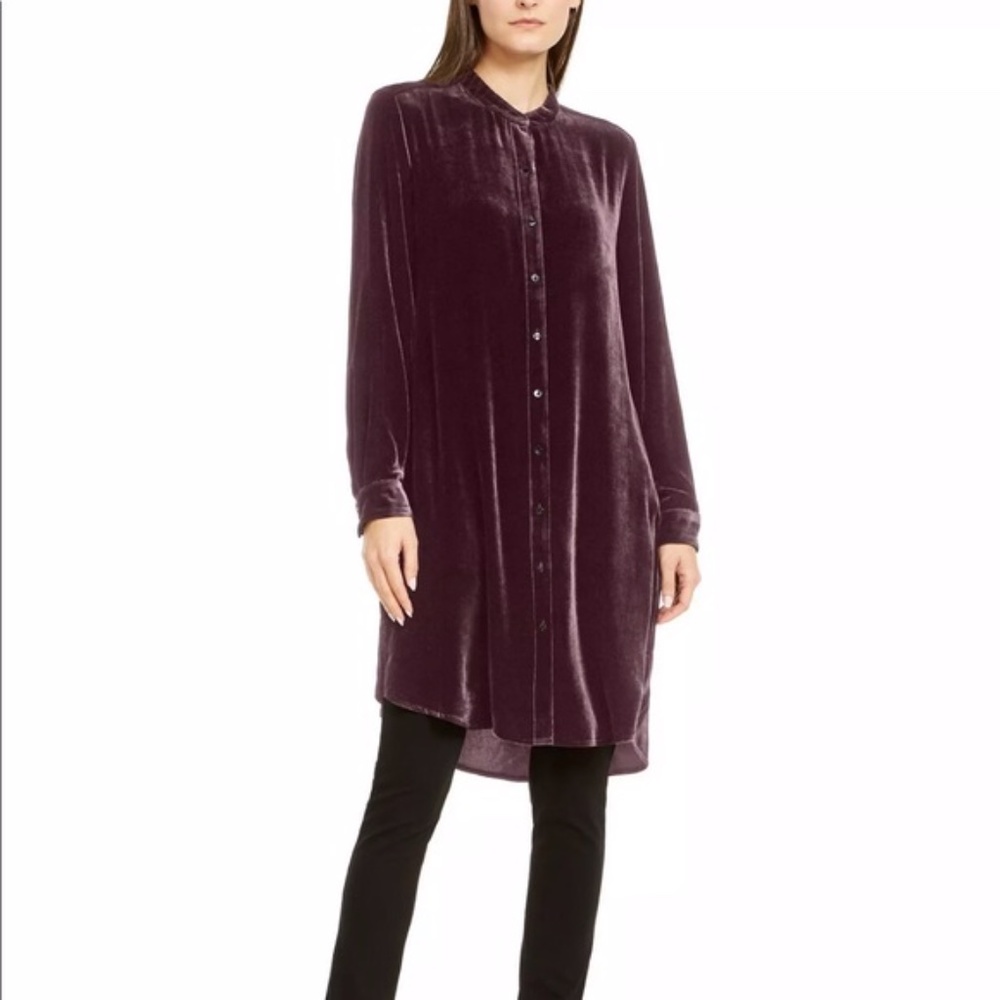 ❌SOLD❌NWT EILEEN FISHER Cassis Silk Velvet Shirt Dress Size L - Picture 2 of 16
